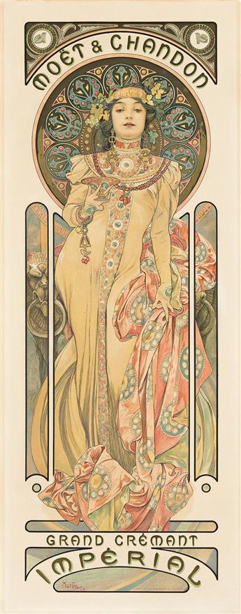 ALPHONSE MUCHA (1860-1939).  MOËT & CHANDON. Two posters. 1899. Each 24½x9¾ inches, 62¼x24¾ cm. F. Champenois, Paris.